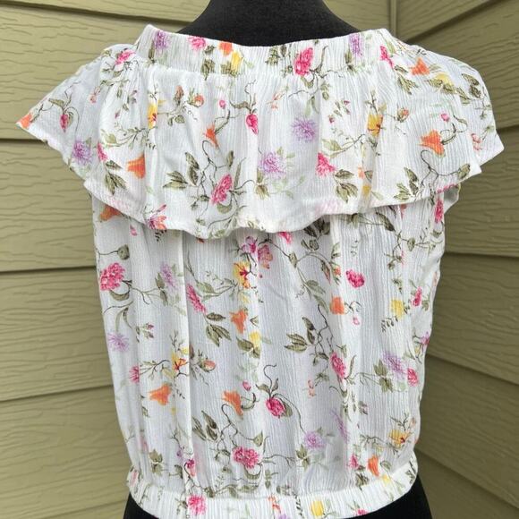 RUE 21 peasant off shoulder white elastic waist, short sleeve top women's M - Picture 7 of 11